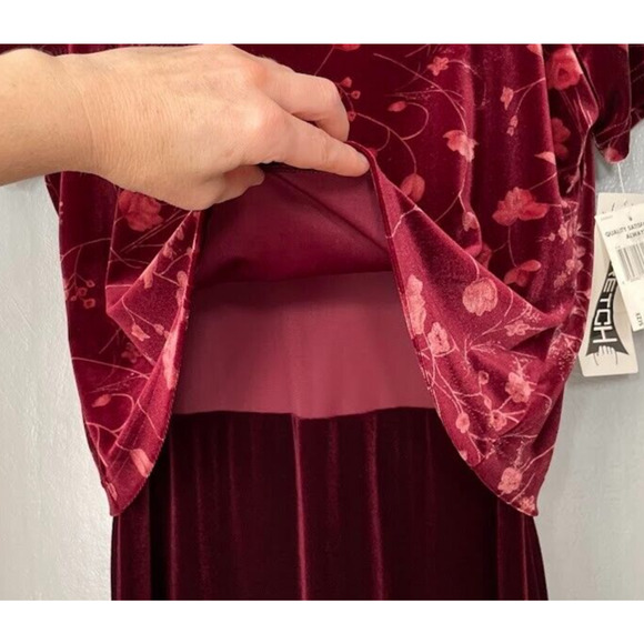 Vintage Bentley Size 12 Burgundy Floral Velvet Dress Layered Regency Dark Easter - Picture 4 of 10